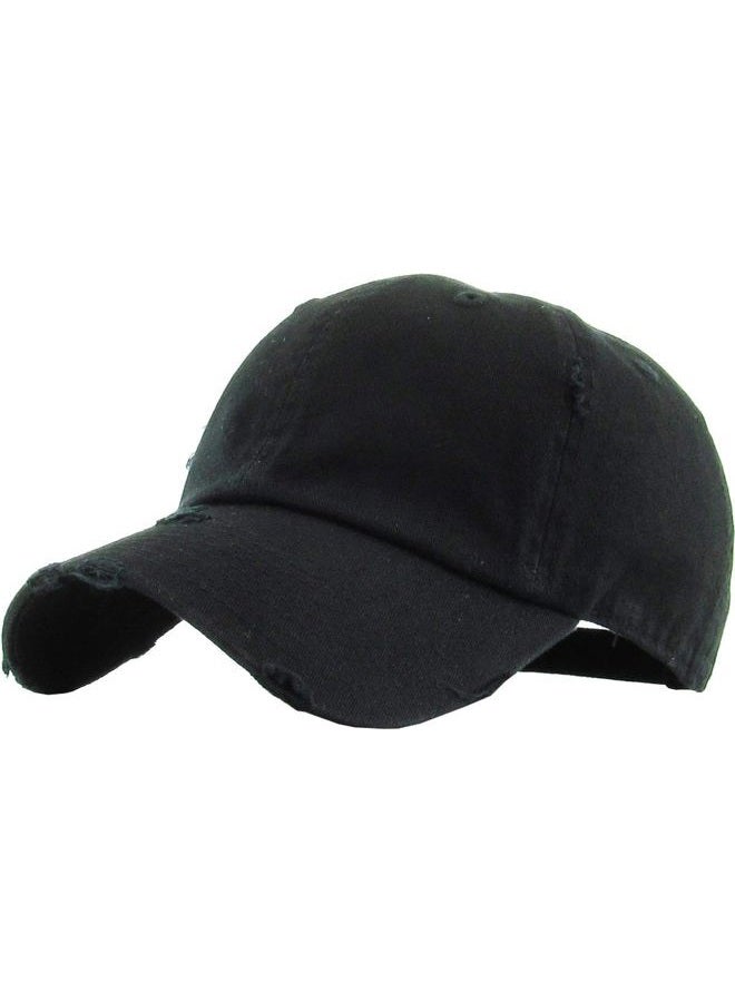 KBETHOS KBE-VINTAGE BLK Vintage Washed Cotton Baseball Cap, Black - Image 1