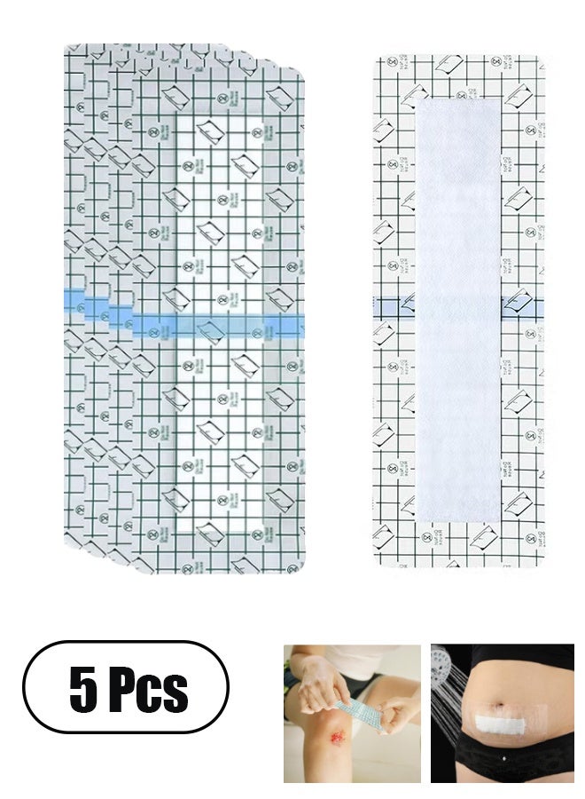 5 Pcs Waterproof Surgical Dressings, Transparent Adhesive Bandages for Wound Care, Post-Surgery Incision Protection (Knee, C-Section, Spinal, etc.), Breathable & Elastic Medical Tape, 10*30cm - Image 1