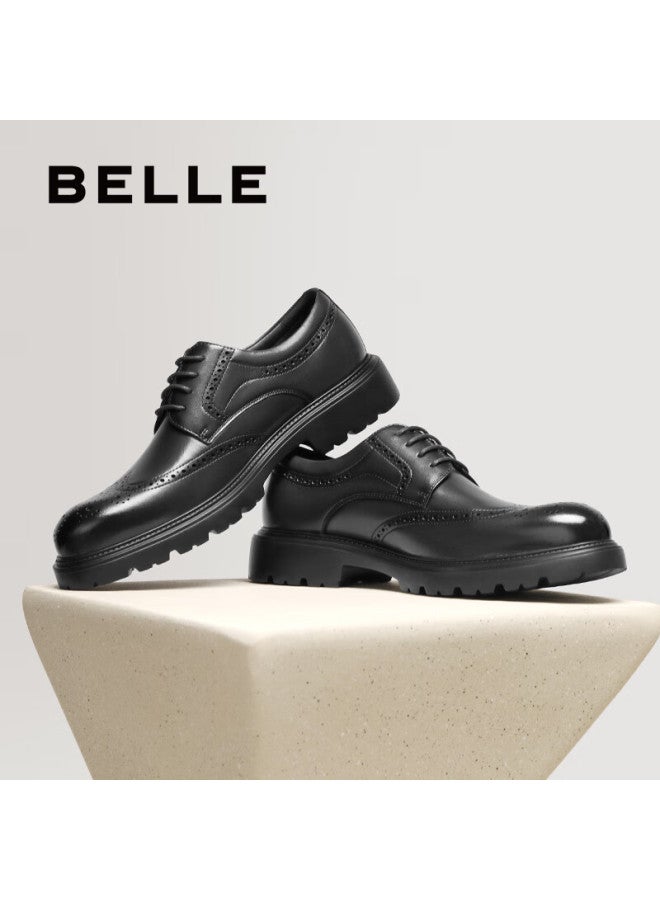 belle أحذية رجال بيلي بروغ للأعمال من الجلد الطبيعي، أحذية رسمية بارتفاع متزايد، نعل سميك، مناسبة لفصل الخريف، A2065cm5، باللون الأسود، مقاس 40 - Image 2