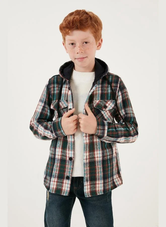 Lela Lela Plaid Hooded Pocket Winter Lumberjack Shirt Boy's SHIRT CF24W81779