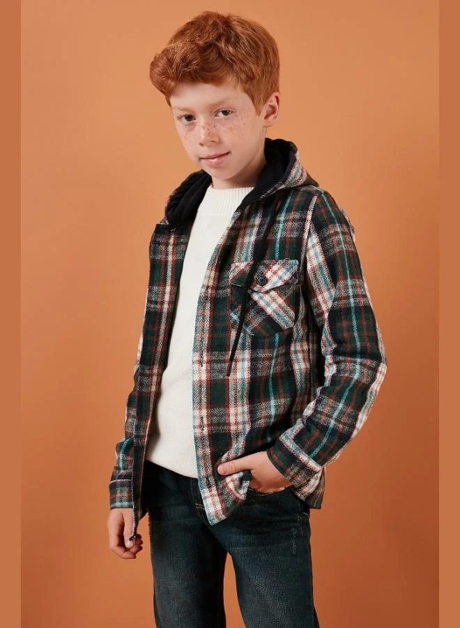 Lela Lela Plaid Hooded Pocket Winter Lumberjack Shirt for Boys SHIRT CF24W81779