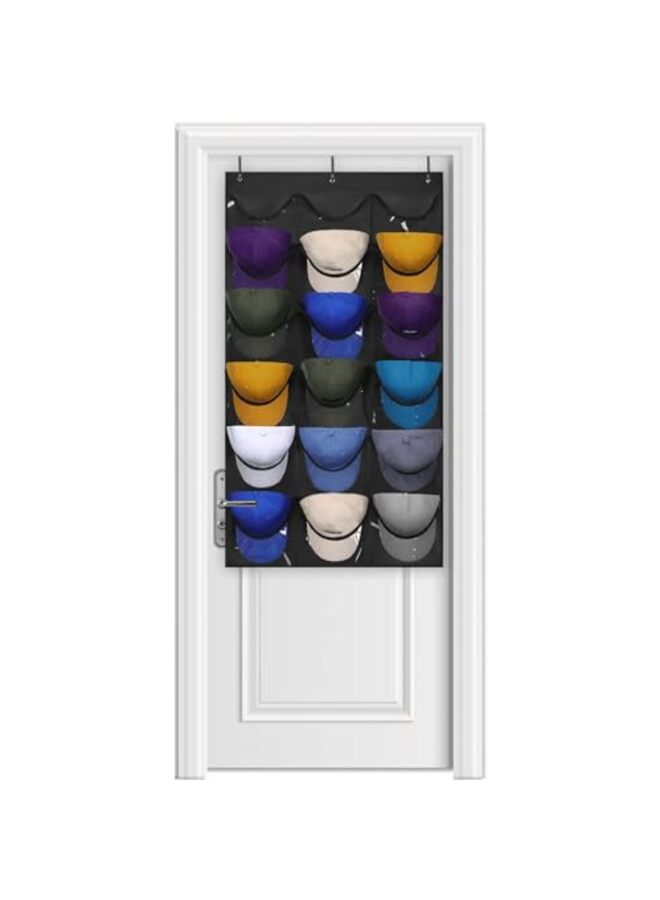 Hat Organizer Racks for Baseball Caps, Visible Hat Holder Rack for Wall Door with 3 Hooks, 18 Deep Pockets - Image 1