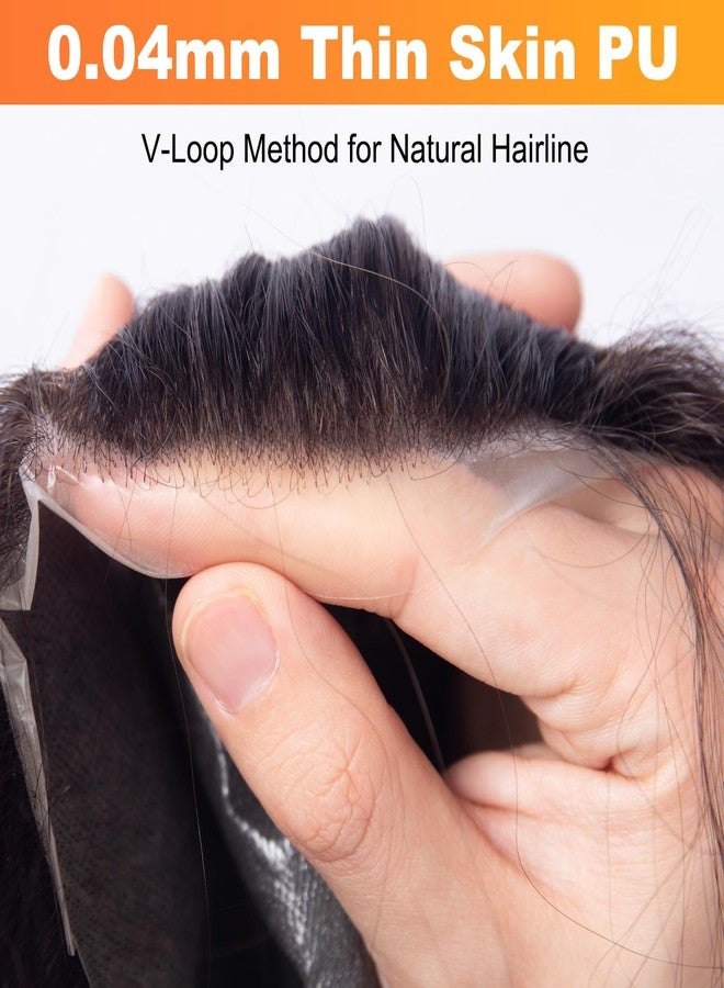 Prosa Toupee hair for men 8 X 10 inch 0.04mm 100% human hair 120% Medium light to Medium density 1b#, Toupee For Men Hair Piece Real Human Hair Replacement System, (1B 8"X10" 0.04mm) - Image 2