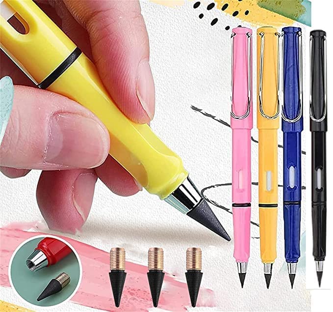 BREEPREE أقلام حبرية دائمة قابلة لإعادة الاستخدام من بريبري 4 قطع - أقلام كتابة معدنية محمولة قابلة للمسح إلى الأبد مع رأس جرافيت قابل للاستبدال بلا حدود مجموعة أدوات مكتبية مثلثية للجولف - Image 1