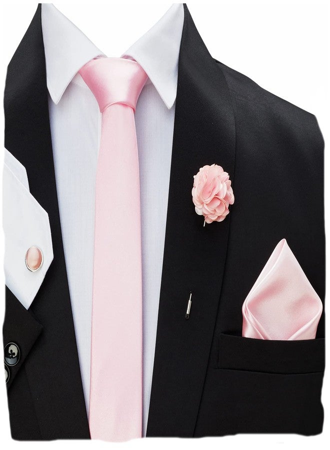 BLACKSMITH Tie, Cufflink, Pocket Square, Lapel Pin, Set of 4 for Men [ Free Size ] BABY PINK - Image 1
