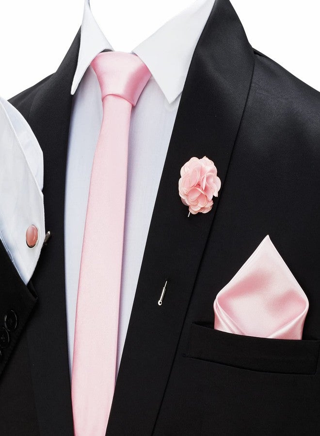 BLACKSMITH Tie, Cufflink, Pocket Square, Lapel Pin, Set of 4 for Men [ Free Size ] BABY PINK - Image 2
