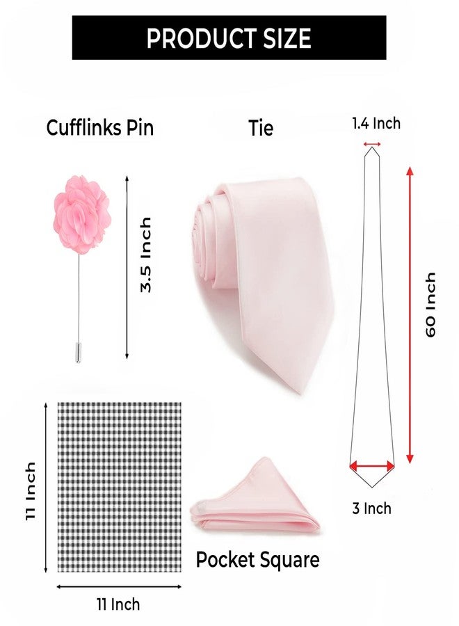 BLACKSMITH Tie, Cufflink, Pocket Square, Lapel Pin, Set of 4 for Men [ Free Size ] BABY PINK - Image 5