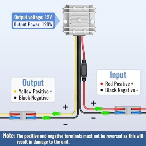 Kzreect 12V 10A 120W Step Down Converter, DC 17-65V to DC 12V Voltage Reducer, Voltage Regulator Transformer with Fuses Holder, Wire Terminals for Golf Cart Club Car Truck Vehicle, 14AWG Wire - Image 5