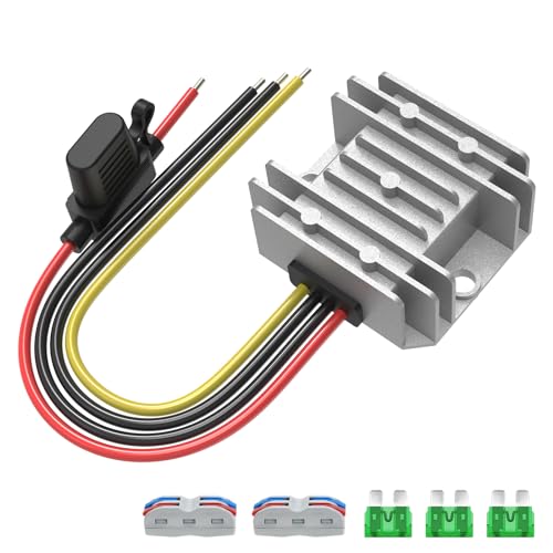 Kzreect 12V 10A 120W Step Down Converter, DC 17-65V to DC 12V Voltage Reducer, Voltage Regulator Transformer with Fuses Holder, Wire Terminals for Golf Cart Club Car Truck Vehicle, 14AWG Wire - Image 1