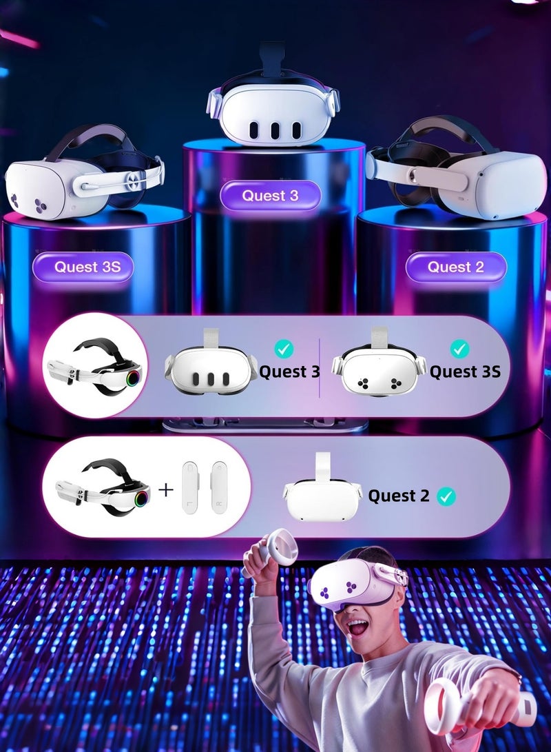 ليبدو حزام رأس LYBDWE ببطارية بسعة 10000 مللي أمبير ساعة متوافق مع Meta/Oculus Quest 2/3/3S، حزام نخبوي قابل للشحن السريع 18 واط لتمديد وقت اللعب 6-8 ساعات، حزمة بطارية RGB ملحقات حزام رأس VR - Image 2