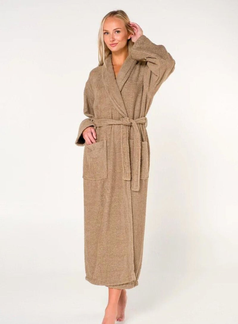 1Chase Luxury Shawl Bathrobe – Ultra-Soft 100% Cotton Shawl Collar Robe for Men & Women | Hotel & Spa Quality, Beige (L/XL)  - Image 2