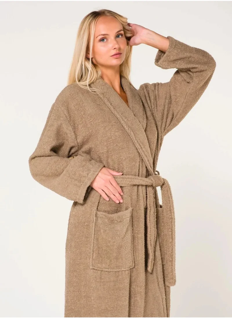1Chase Luxury Shawl Bathrobe – Ultra-Soft 100% Cotton Shawl Collar Robe for Men & Women | Hotel & Spa Quality, Beige (L/XL)
