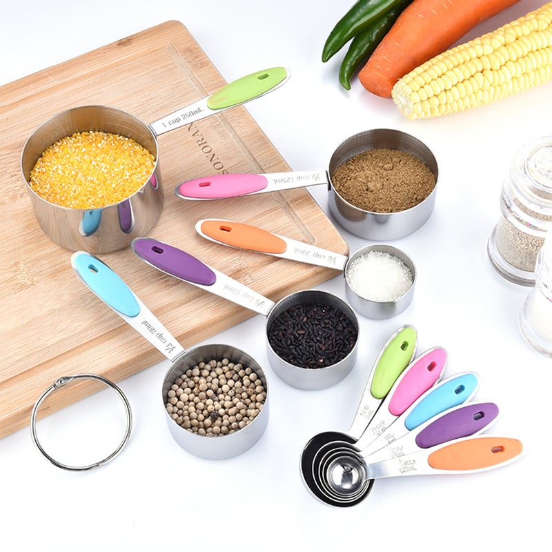 10PCS Measuring Cups and Spoons Set for Dry and Liquid Ingredients Baking Utensils Stainless Steel Silicone Heat-Resistant Cookware Set Kitchen Gadgets - Image 5