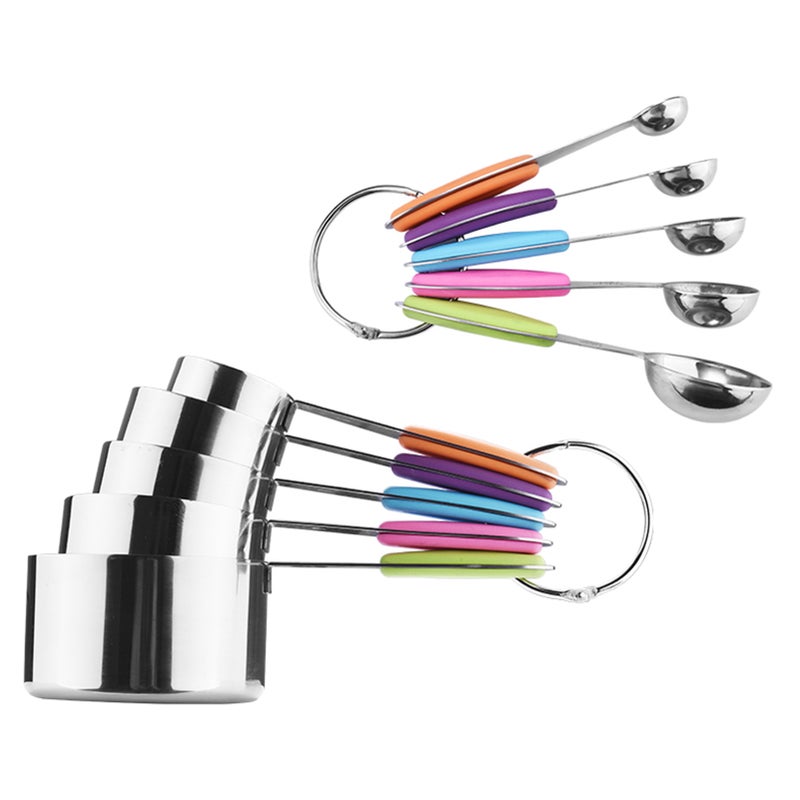 10PCS Measuring Cups and Spoons Set for Dry and Liquid Ingredients Baking Utensils Stainless Steel Silicone Heat-Resistant Cookware Set Kitchen Gadgets - Image 1