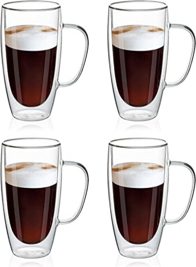 AKDC Rubik Double Wall Cup With Handle, Insulated Glass For Tea Coffee Espresso Cold Drinks Ice Cream (4Pcs, 450Ml) - Image 5