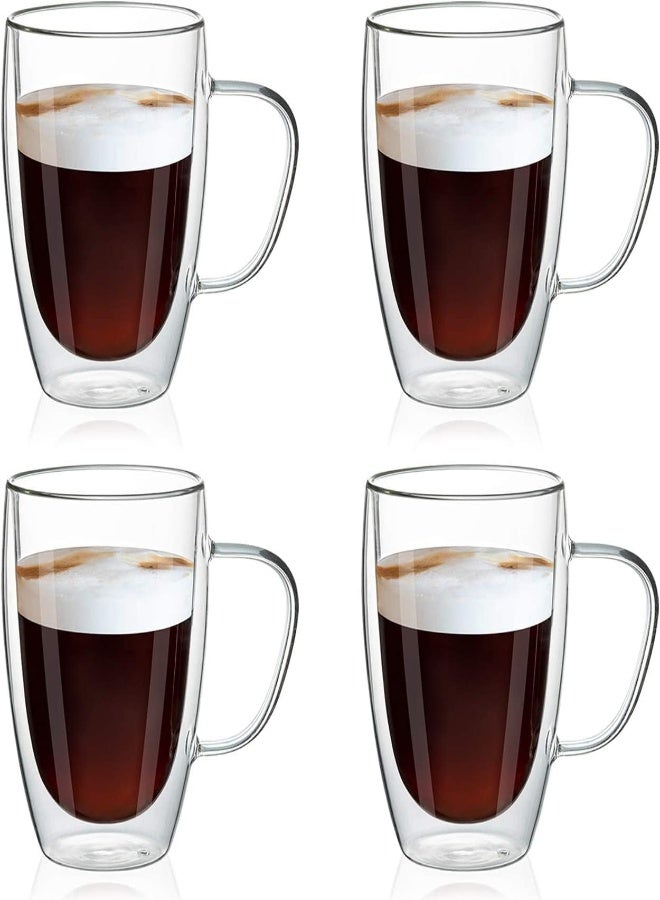 AKDC Rubik Double Wall Cup With Handle, Insulated Glass For Tea Coffee Espresso Cold Drinks Ice Cream (4Pcs, 450Ml) - Image 3
