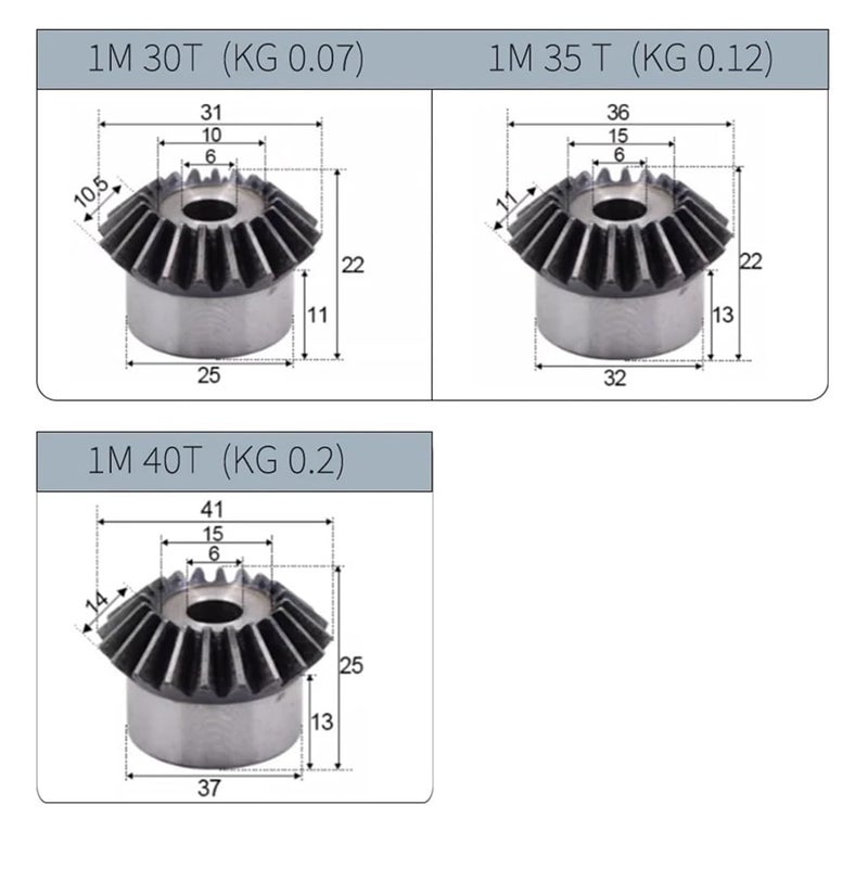 0.5/1 Module Bevel Gear 15 16 18 20 22 19 21 40 Teeth Metal Bevel Gear Transmission Mechanical Power Transmission Gear(1M40T) - Image 2