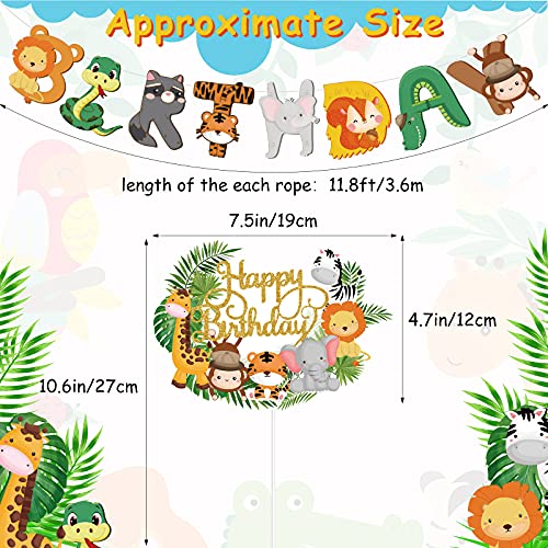 Clabby 2 Pieces Safari Animals Happy Birthday Banner Cupcake Topper Jungle Theme Supplies, Safari Decorations Baby Shower Decorations for Two Wild Theme Party Birthday Party Supplies - Image 2