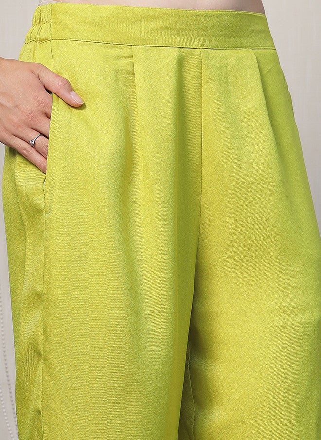 PlusS Lime Green Embroidered Shirt And Trousers Co-Ords For Women - Image 3