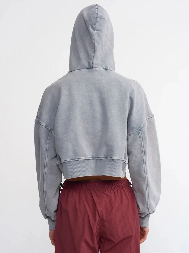 ديلفين Dilvin Women's Oversized Cropped Hooded Sweatshirt