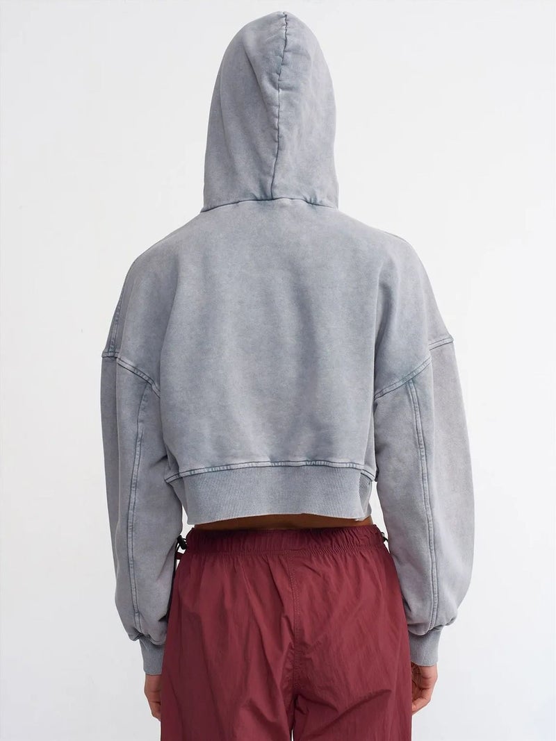 DILVIN Women's Oversized Cropped Hooded Sweatshirt - Image 2