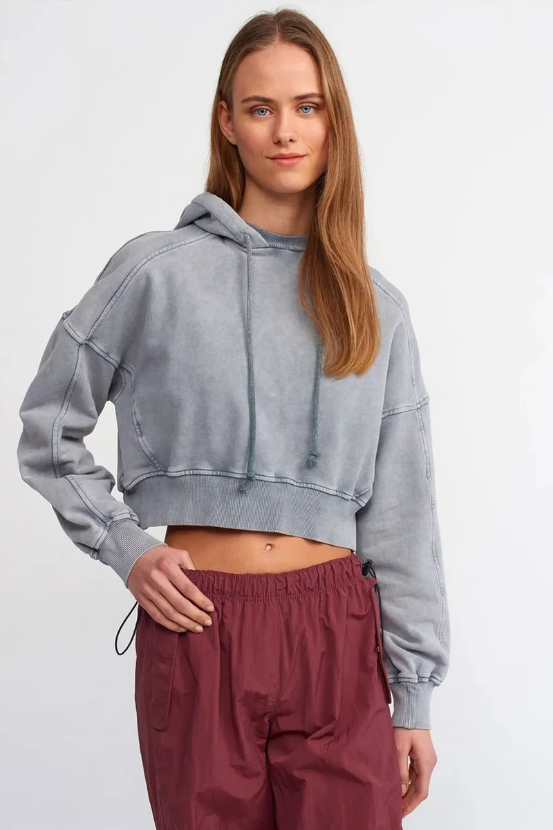 ديلفين DILVIN Women's Oversized Cropped Hooded Sweatshirt