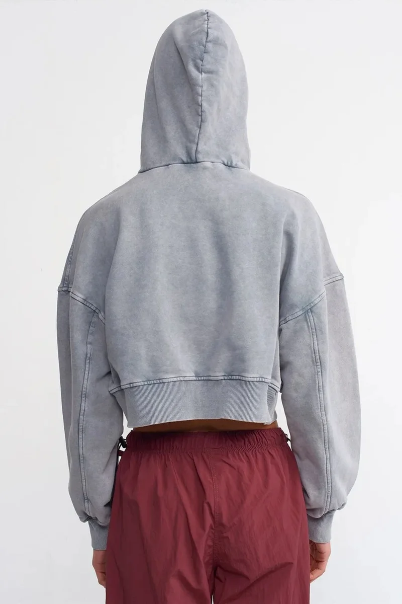 ديلفين DILVIN Women's Oversized Cropped Hooded Sweatshirt