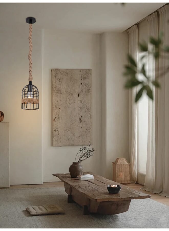 بيست باور مصباح معلق بحبل ريفي موديل 6610-1، قاعدة E27، قابل للتعديل 90 سم، مصباح سقف عتيق لغرفة الطعام والمعيشة والنوم – بدون لمبة - Image 1