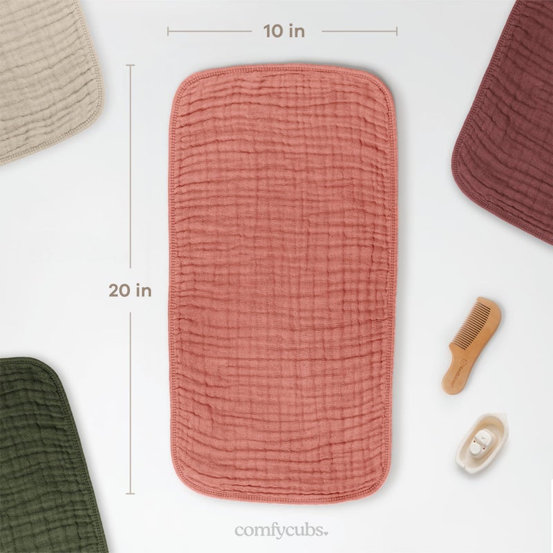 Comfy Cubs Muslin Burp Cloths 20" x 10", Pack of 10 - Large, 6-Layer, Ultra Absorbent 100% Cotton for Baby Drool and Messes - Soft, Safe & Gentle Baby Burp Cloths for Boys & Girls - Dusty Rose - Image 3
