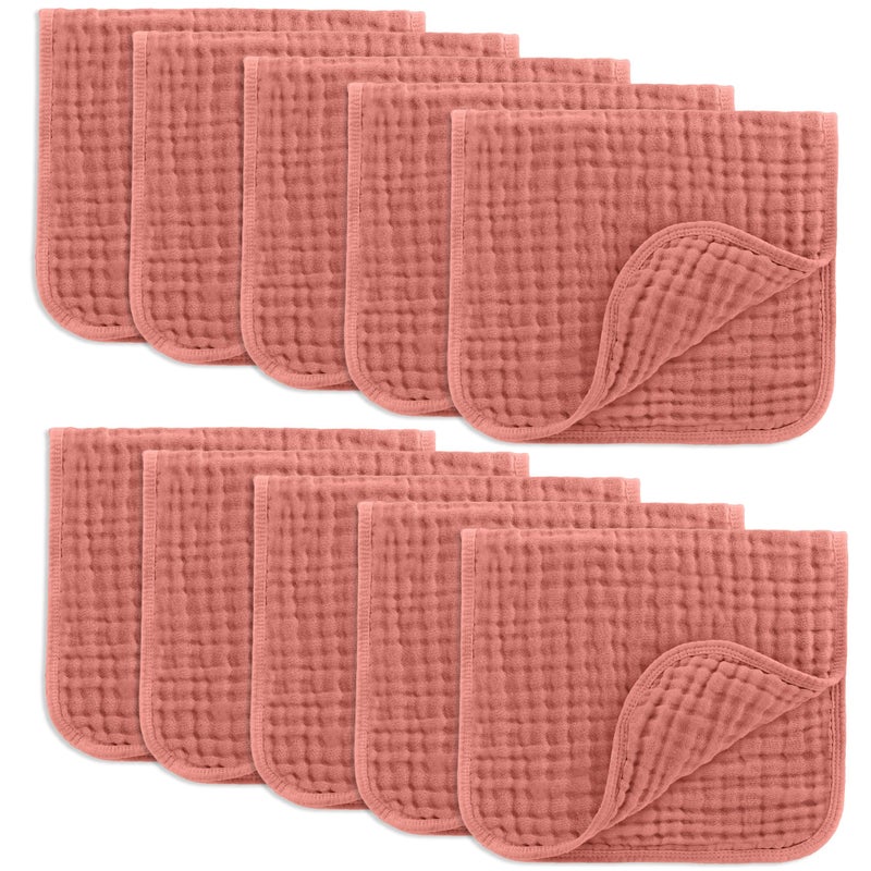 Comfy Cubs Muslin Burp Cloths 20" x 10", Pack of 10 - Large, 6-Layer, Ultra Absorbent 100% Cotton for Baby Drool and Messes - Soft, Safe & Gentle Baby Burp Cloths for Boys & Girls - Dusty Rose - Image 1