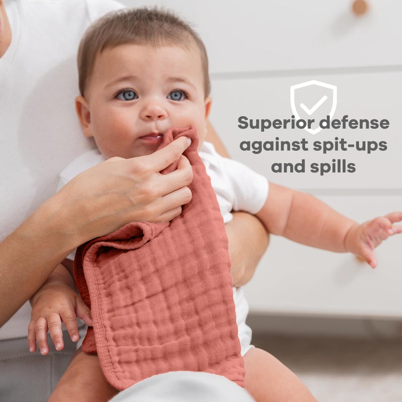 Comfy Cubs Muslin Burp Cloths 20" x 10", Pack of 10 - Large, 6-Layer, Ultra Absorbent 100% Cotton for Baby Drool and Messes - Soft, Safe & Gentle Baby Burp Cloths for Boys & Girls - Dusty Rose - Image 4