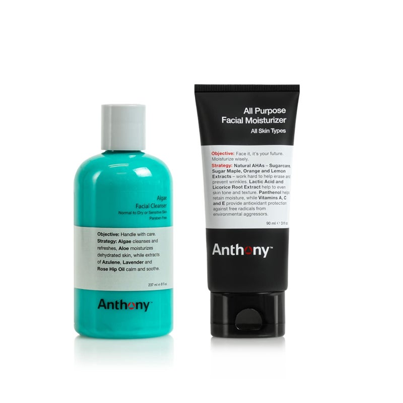 Anthony Sensitive Skin Duo, All-Purpose Facial Moisturizer - Menâ€™s Hydrating Lotion for Dry Skin and Algae Facial Cleanser - Image 1