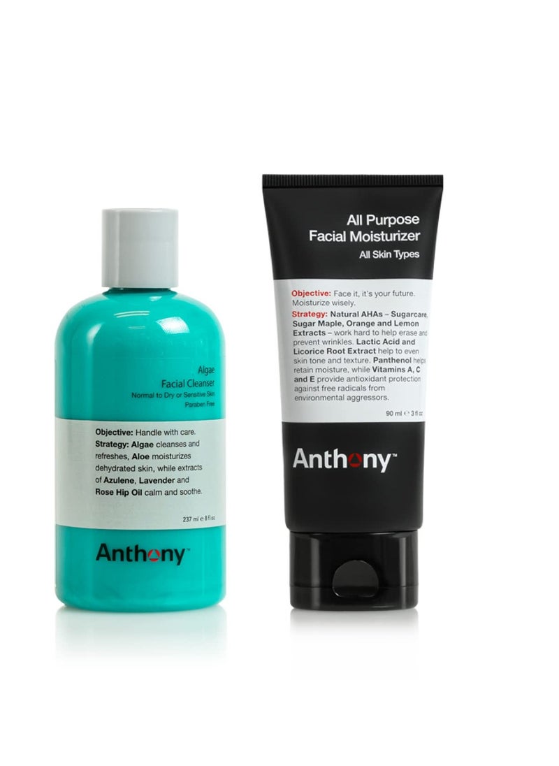 Anthony Anthony Sensitive Skin Duo, All-Purpose Facial Moisturizer - Men’s Hydrating Lotion for Dry Skin and Algae Facial Cleanser  - Image 1