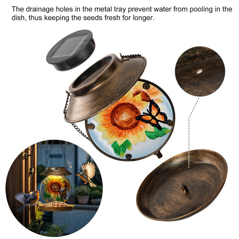 VESTCDF Solar Bird Feeders for Outdoors Hanging, Solar Sunflower Bird Feeder with Led Light Waterproof Metal Birdfeeders Outside Hanging Decorative for Outdoor Garden Yard Patio Backyard - Image 4