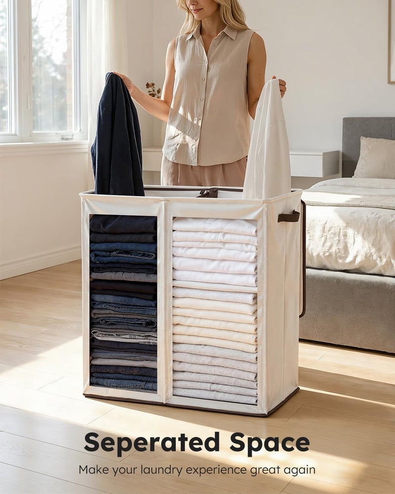 SOLEDI Large Double Laundry Hamper with Lid, Collapsible Clothes Hamper 2 section with Removable Bags, Space-Saving Laundry Basket for Bedroom, Dorm, College - Image 5