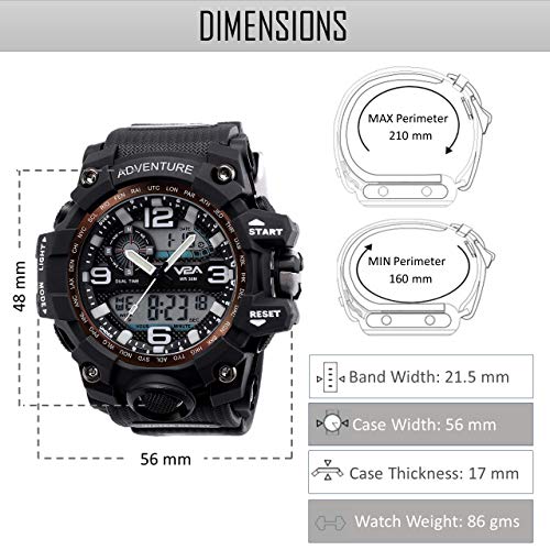 V2A Analog Digital 3Atm Waterproof Sports Watch With Backlight Alarm Snooze Stopwatch For Men (Black, Resin) - Image 5