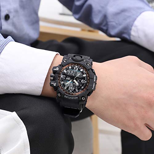 V2A Analog Digital 3Atm Waterproof Sports Watch With Backlight Alarm Snooze Stopwatch For Men (Black, Resin) - Image 3