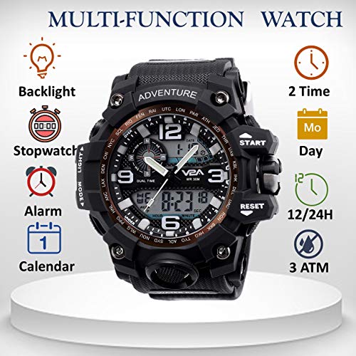 V2A Analog Digital 3Atm Waterproof Sports Watch With Backlight Alarm Snooze Stopwatch For Men (Black, Resin) - Image 4