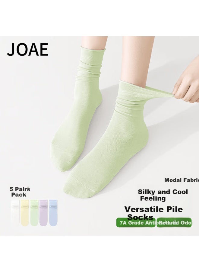 Joae [ultra-soft Modal] Ice Silk Socks For Women, Cool And Breathable Slouchy Socks, Seamless Mid-calf Socks For Postpartum Recovery, 5 Pairs - Image 2