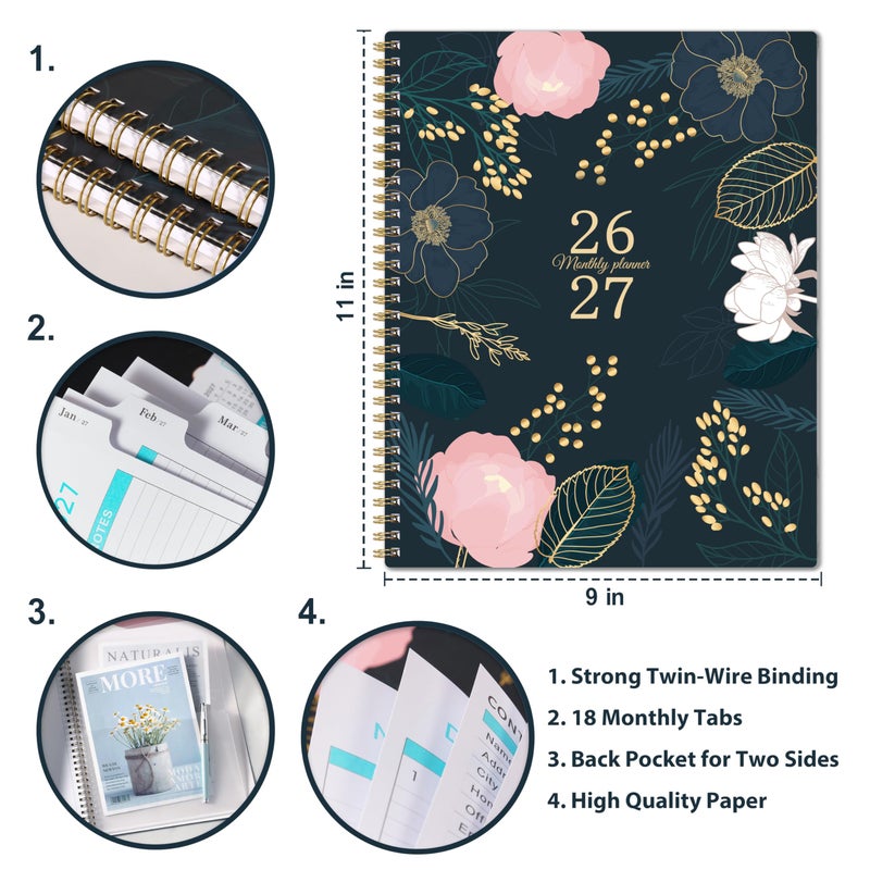 Indeme Monthly Planner 2026-2027 - 18 Monthly Planner/Calendar 2026-2027, July 2026 - December 2027, 9â€˜â€™ x 11'', Months Tabs, Double-Sided Pockets, Twin-Wire Biding, Holidays, Notes Pages, Julian Dates - Image 5