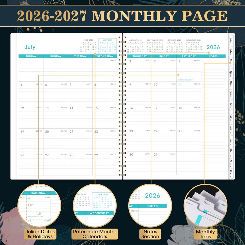Indeme Monthly Planner 2026-2027 - 18 Monthly Planner/Calendar 2026-2027, July 2026 - December 2027, 9â€˜â€™ x 11'', Months Tabs, Double-Sided Pockets, Twin-Wire Biding, Holidays, Notes Pages, Julian Dates - Image 2