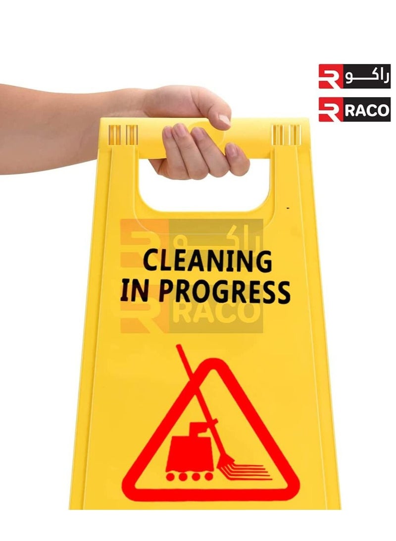 RACO Portable Outdoor Double Sided Folding Self Standing Sign Board, Outdoor Floor Signs English and Arabic CLEANING IN PROGRESS - Image 3