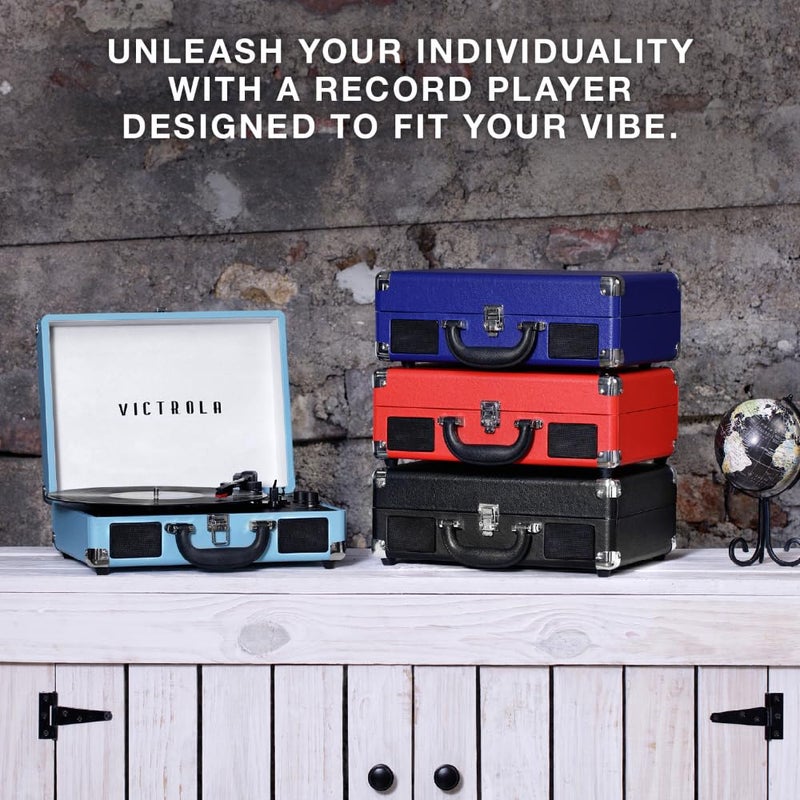 Victrola Journey Bluetooth Portable Suitcase Record Player â€“ with Built-in Speakers, 3 Speed Vinyl Record Player, RCA Out, Headphone Jack (Pink) - Image 4