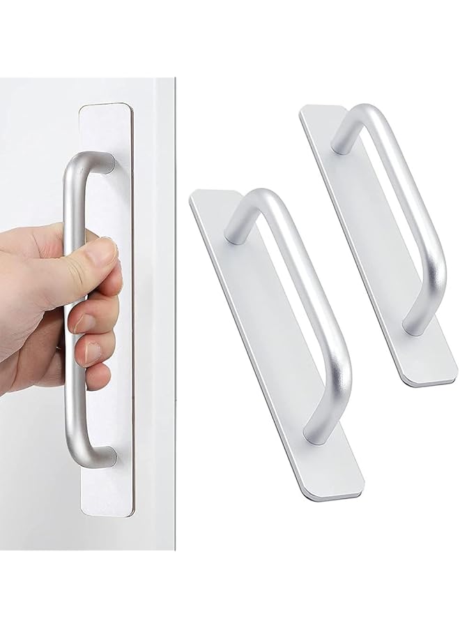 promass Cabinet Drawer Handles Pulls of Self-Stick Instant,Aluminum Alloy Push Pull Handles Helper with Adhesive Door Handle for Kitchen, Window Sliding Closet,148mm,2PCS,Silver - Image 1