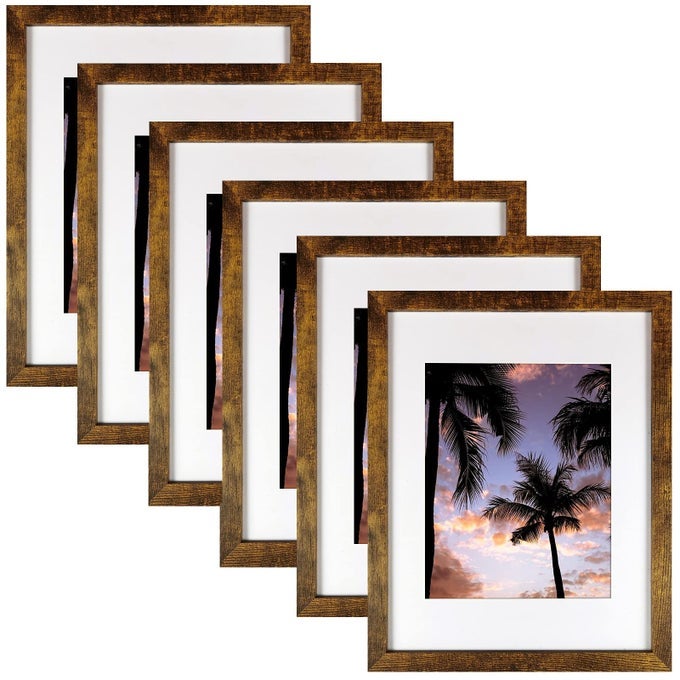 11X14 FRAMES DISPLAY PICTURES 8X10 WITH MAT OR 11X14 PRINTS WITHOUT MATWALL MOUNTINGBROWN6PCS