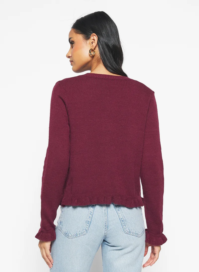 Ginger Slim Fit Button Down Cardigan with Frill Detail