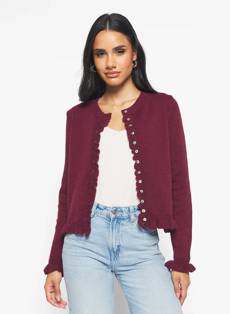 Ginger Slim Fit Button Down Cardigan with Frill Detail