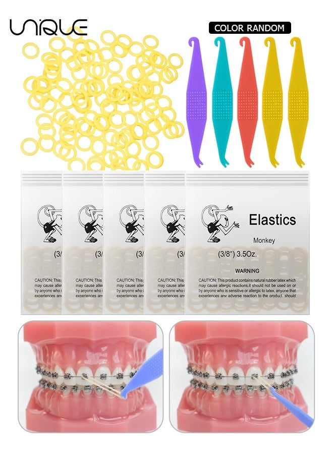 Unique 500 Pcs Orthodontic Elastic Rubber Bands - 3.5 Oz 3/8" Size Heavy Dental Rubber Traction Bands - 5 Rubber Band Positioners for Teeth Gap, Braces, Dog Grooming Top Knots, Bows, Braids, Tooth Gaps, and Dreadlocks（Monkey） - Image 1