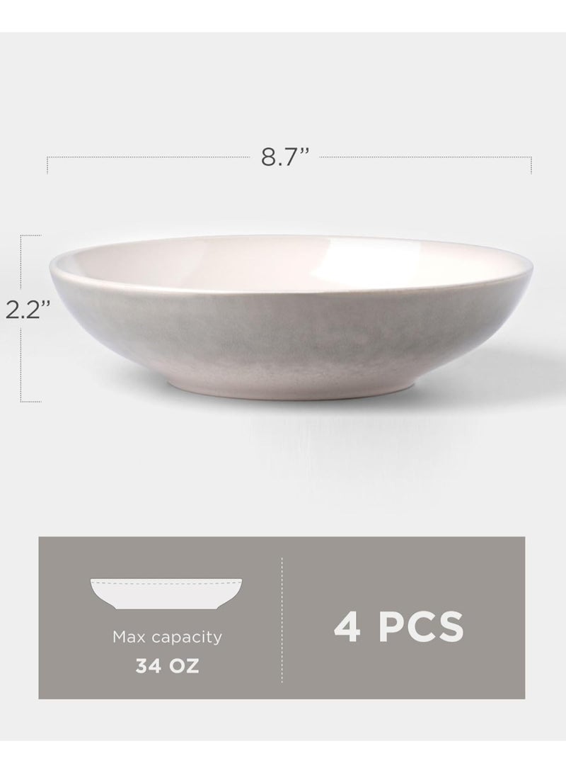 Famiware Glacier 4 Piece Stoneware Pasta Bowls Set in 8.7 inches, 34oz Serving Bowl for Pasta, Salad, Noodles, Scratch Resistant, Microwave & Dishwasher Safe, Sage Green - Image 2