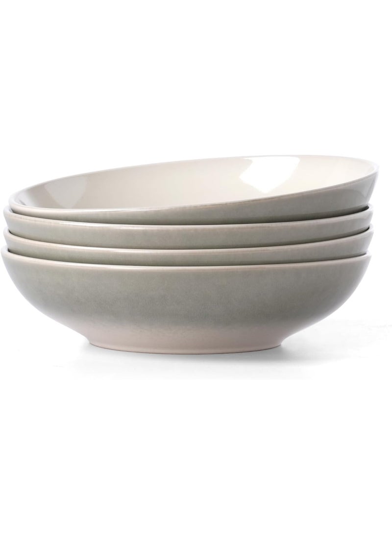 Famiware Glacier 4 Piece Stoneware Pasta Bowls Set in 8.7 inches, 34oz Serving Bowl for Pasta, Salad, Noodles, Scratch Resistant, Microwave & Dishwasher Safe, Sage Green - Image 1